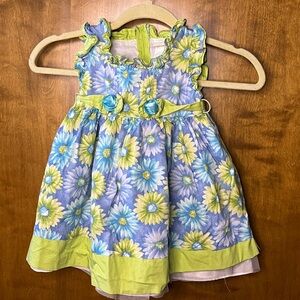 Floral Blue and Green Kids Dress